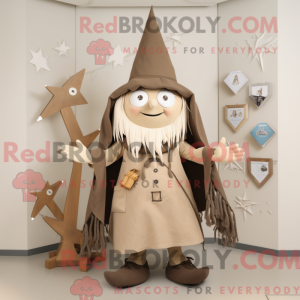 Maskotfigur af en beige...