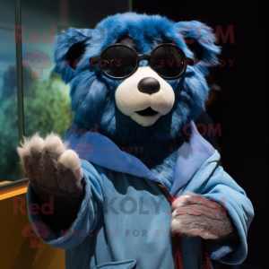 Blue Spectacled Bear mascot costume character dressed with a Cover-up and Mittens