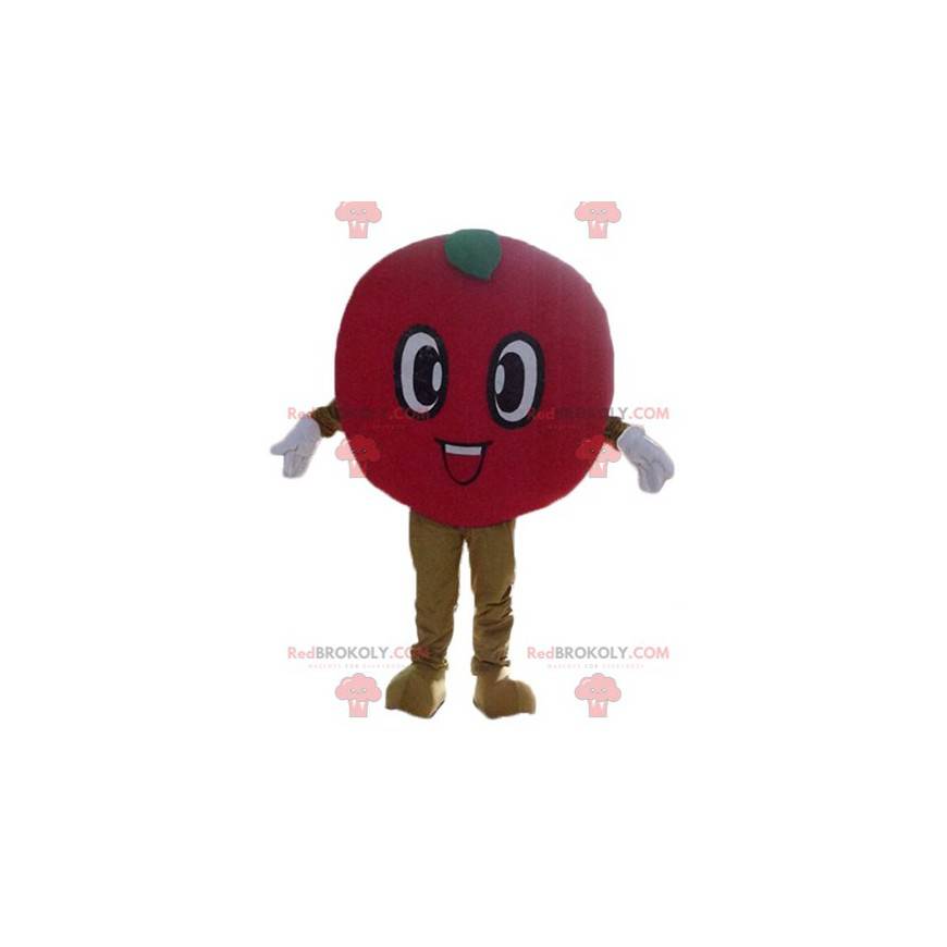 Mascote sorridente com maçã vermelha e cereja - Redbrokoly.com