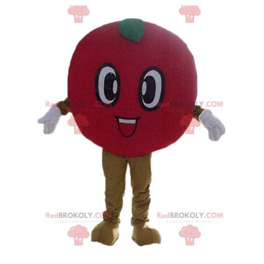 Mascotte de pomme rouge de cerise ronde souriante -
