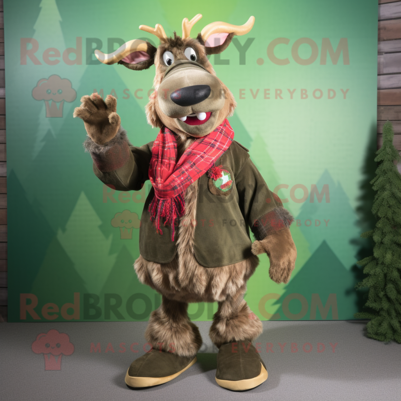 Olive Reindeer mascot costume character dressed with a Flannel Shirt and Bracelets Olive Reindeer mascot costume character dressed with a Flannel Shirt and Bracelets