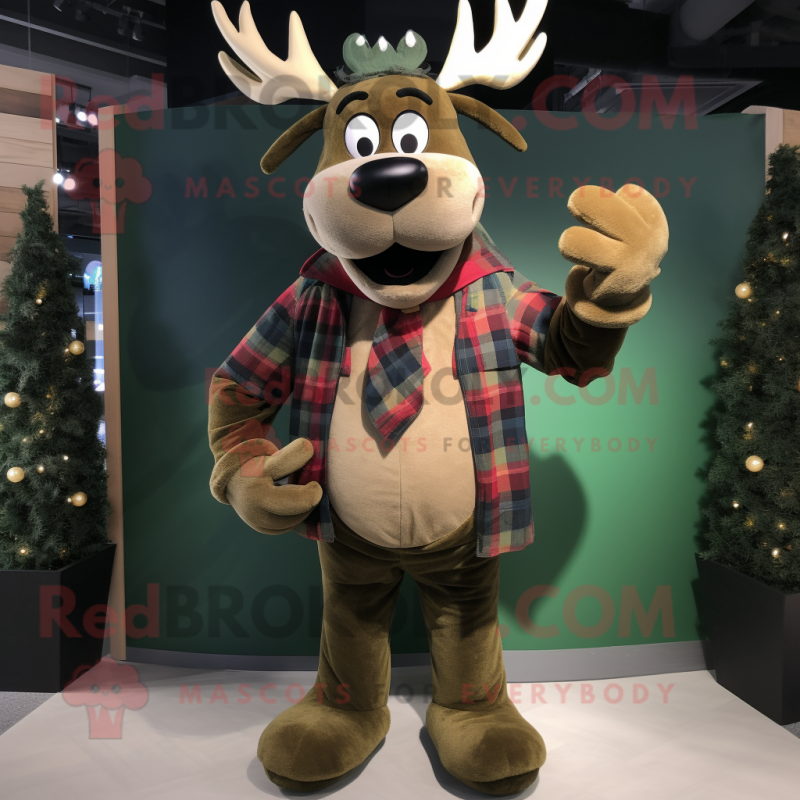 Olive Reindeer mascot costume character dressed with a Flannel Shirt and Bracelets Olive Reindeer mascot costume character dressed with a Flannel Shirt and Bracelets