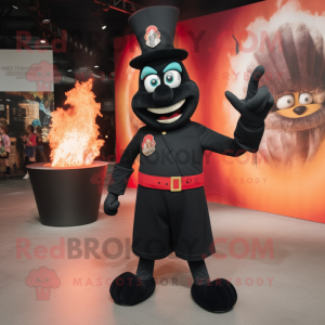 Black Fire Eater mascot costume character dressed with a V-Neck Tee and Shoe laces