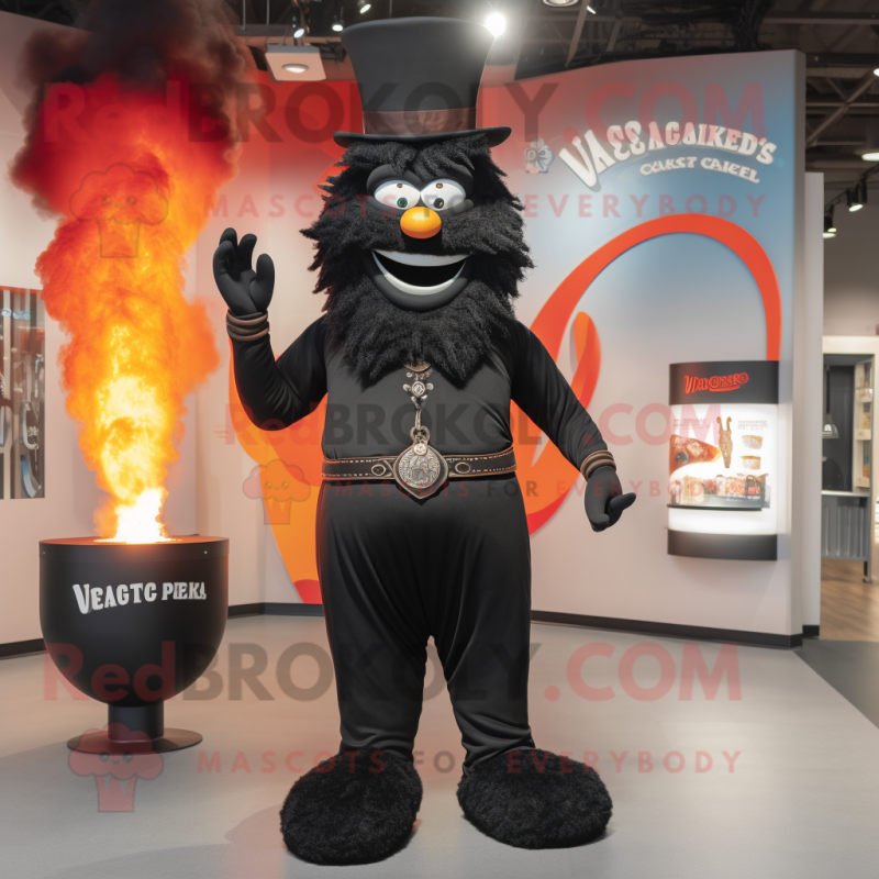 Black Fire Eater mascot costume character dressed with a V-Neck Tee and Shoe laces Black Fire Eater mascot costume character dressed with a V-Neck Tee and Shoe laces