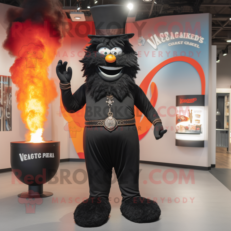 Black Fire Eater mascot costume character dressed with a V-Neck Tee and Shoe laces