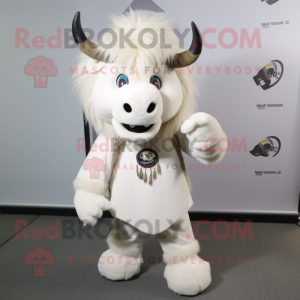 Hvid Bison maskot kostume...