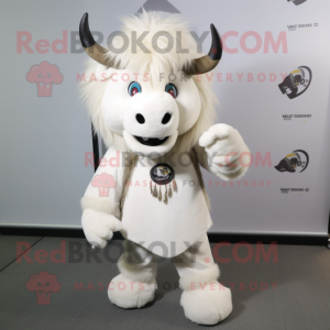 White Bison mascot costume character dressed with a Leggings and Hair clips