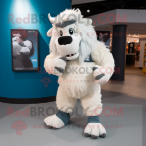 White Bison mascot costume character dressed with a Leggings and Hair clips