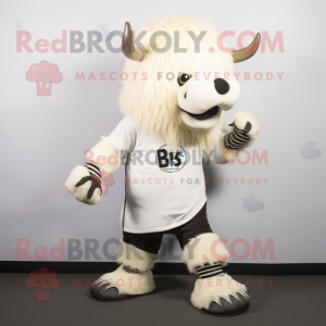 White Bison mascot costume character dressed with a Leggings and Hair clips
