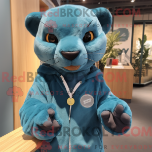 Maskotkarakter av en cyan...