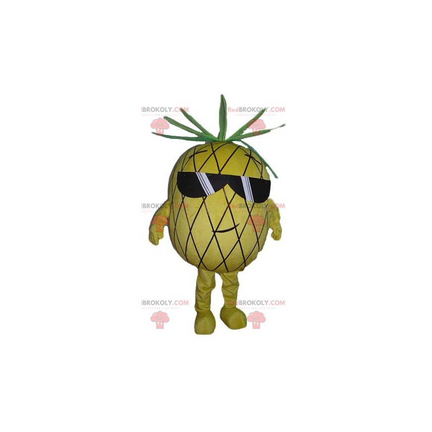 Gul och grön ananasmaskot med solglasögon - Redbrokoly.com