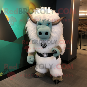 White Bison mascot costume character dressed with a Leggings and Hair clips