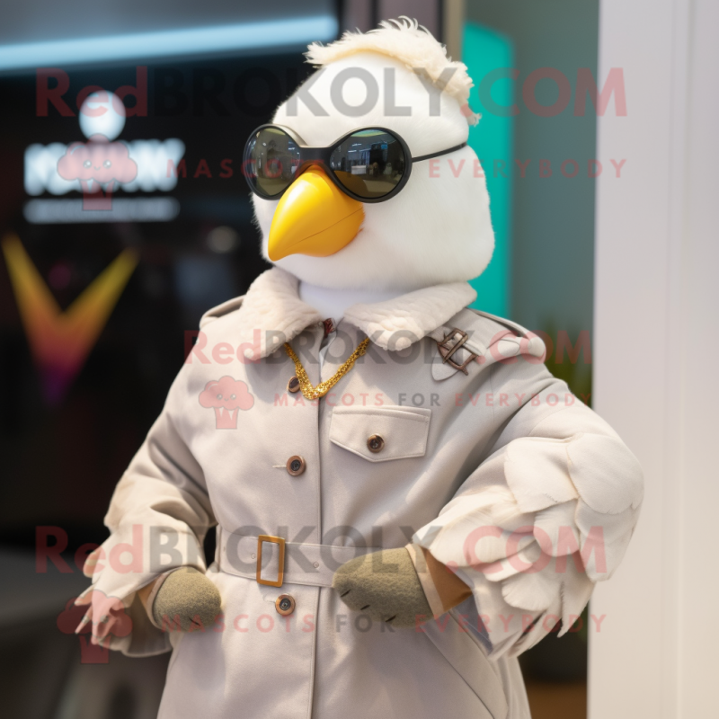 nan Dove mascot costume character dressed with a Moto Jacket and Watches nan Dove mascot costume character dressed with a Moto Jacket and Watches