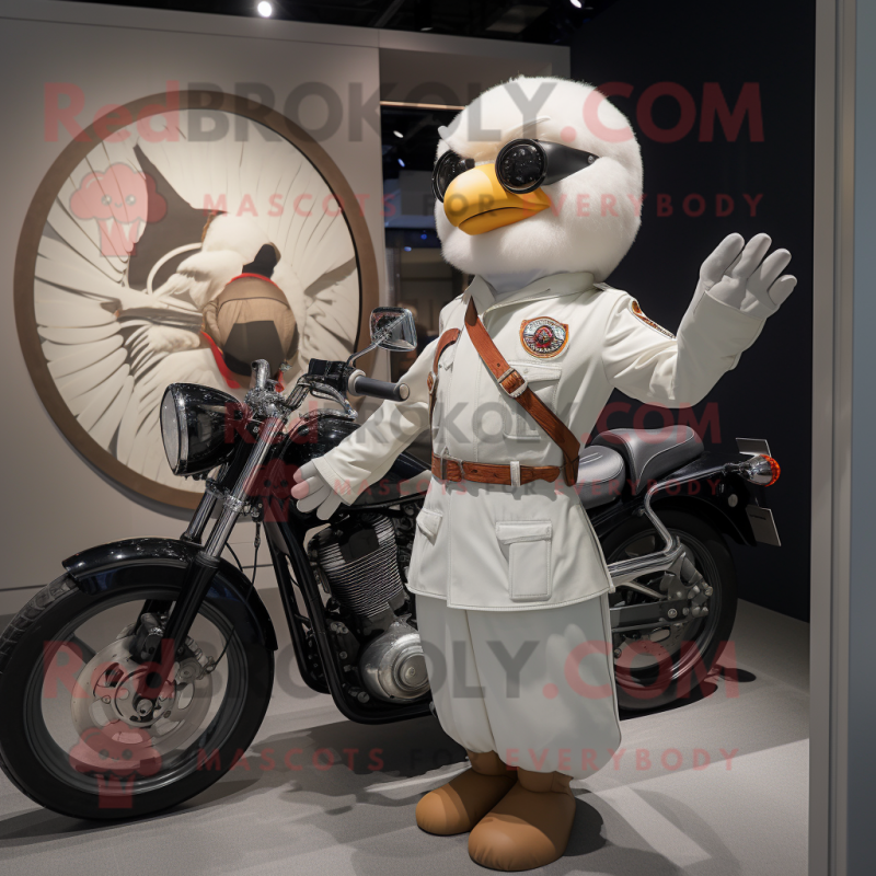 nan Dove mascot costume character dressed with a Moto Jacket and Watches nan Dove mascot costume character dressed with a Moto Jacket and Watches