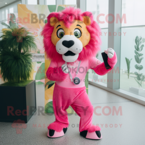 Pink Tamer Lion mascot costume character dressed with a Leggings and Necklaces