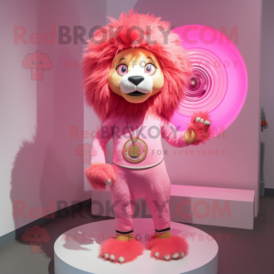 Pink Tamer Lion mascot costume character dressed with a Leggings and Necklaces