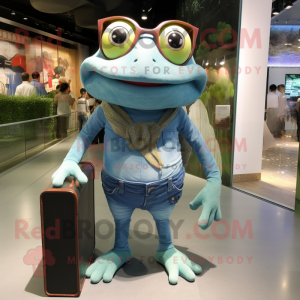 Cyan Frog mascotte kostuum...