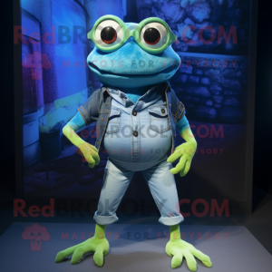Cyan Frog maskot kostume...