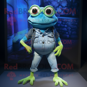 Cyan Frog maskot drakt...