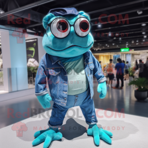 Cyan Frog mascotte kostuum...