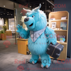 Maskotkarakter af et cyan...