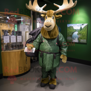 Forest Green Irish Elk mascot costume character dressed with a Parka and Wallets