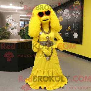 Mascottefiguur van een gele...