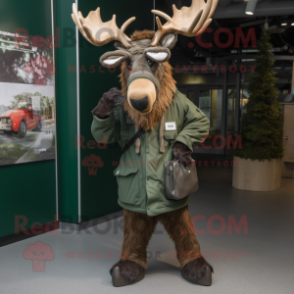 Forest Green Irish Elk mascot costume character dressed with a Parka and Wallets