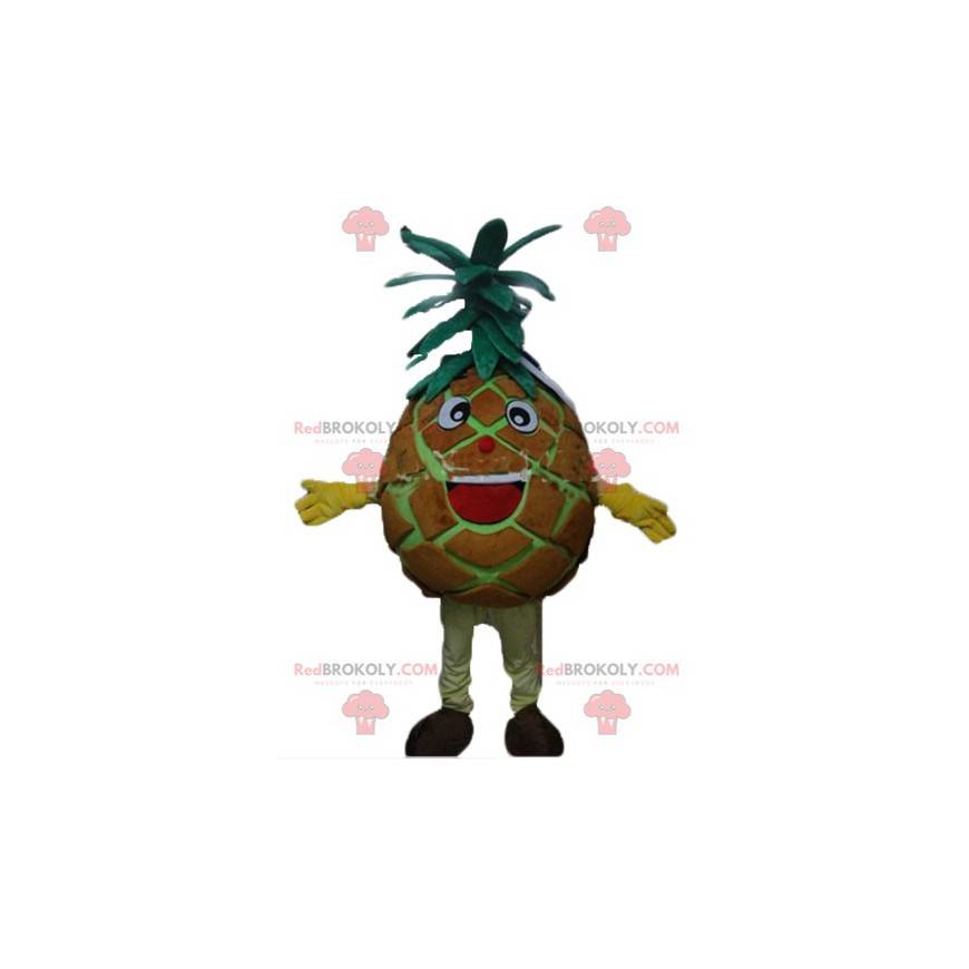 Kjempebrun og grønn ananas maskot veldig smilende og morsom -