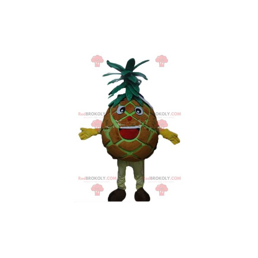 Riesige braune und grüne Ananas Maskottchen sehr lächelnd und