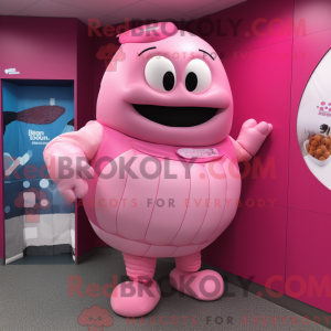 Maskot-karakter av en rosa...