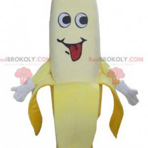 Gigantische gele banaan mascotte met een roze dop -