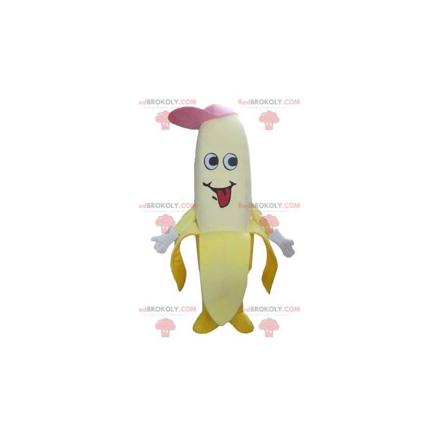 Kjempegul bananmaskott med rosa hette - Redbrokoly.com