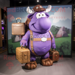 Purple Beef Wellington mascot costume character dressed with a Cargo Shorts and Briefcases