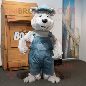 Silver Capybara mascot costume character dressed with a Dungarees and Beanies