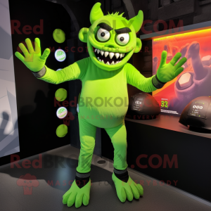 Lime Green Vampire mascot costume character dressed with a Rash Guard and Mittens