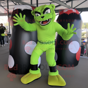 Lime Green Vampire mascot costume character dressed with a Rash Guard and Mittens