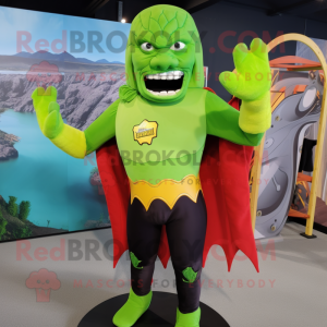 Lime Green Vampire mascot costume character dressed with a Rash Guard and Mittens