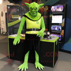 Lime Green Vampire mascot costume character dressed with a Rash Guard and Mittens