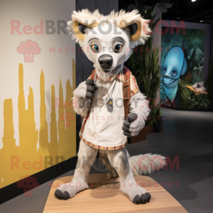 Cream Hyena mascot costume character dressed with a Jeans and Foot pads