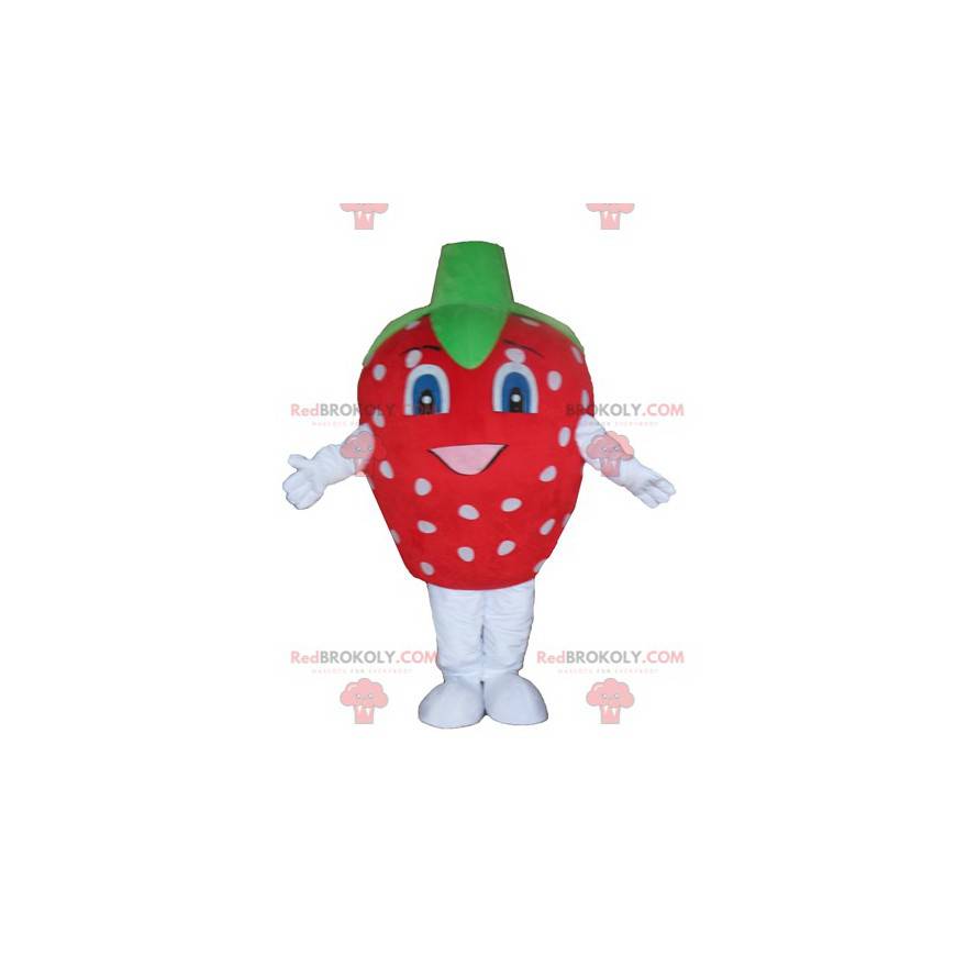 Mascote gigante de morango branco e verde - Redbrokoly.com
