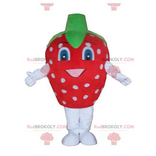 Mascota de fresa gigante blanca y verde - Redbrokoly.com