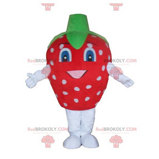 Mascote gigante de morango branco e verde - Redbrokoly.com