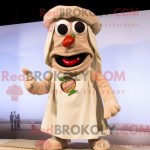 Maskotkarakter af en beige...