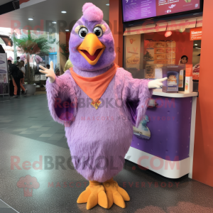 Lavender Butter Chicken mascot costume character dressed with a Cover-up and Anklets