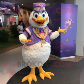 Lavender Butter Chicken mascot costume character dressed with a Cover-up and Anklets
