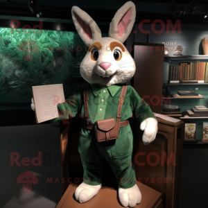 Forest Green Rabbit mascot costume character dressed with a Henley Tee and Wallets