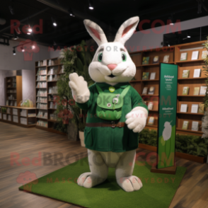 Forest Green Rabbit mascot costume character dressed with a Henley Tee and Wallets