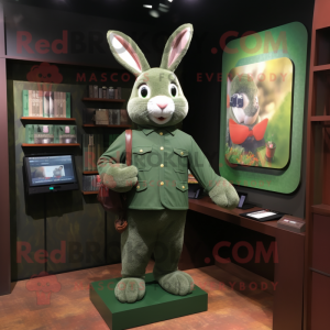 Forest Green Rabbit mascot costume character dressed with a Henley Tee and Wallets