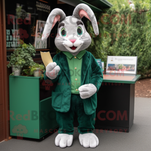 Forest Green Rabbit mascot costume character dressed with a Henley Tee and Wallets